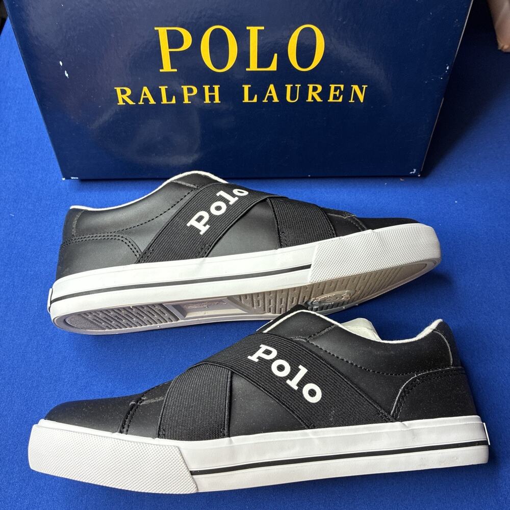 Polo Ralph Lauren Sneakers Junior Size 6 Easten II Slip-On Shoes Black White